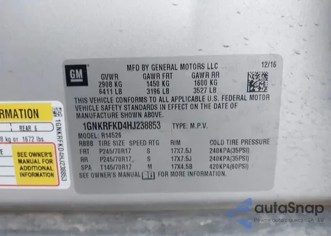 2017 Chevrolet Traverse Ls из США, поврежденный, VIN 1GNKRFKD4HJ238853